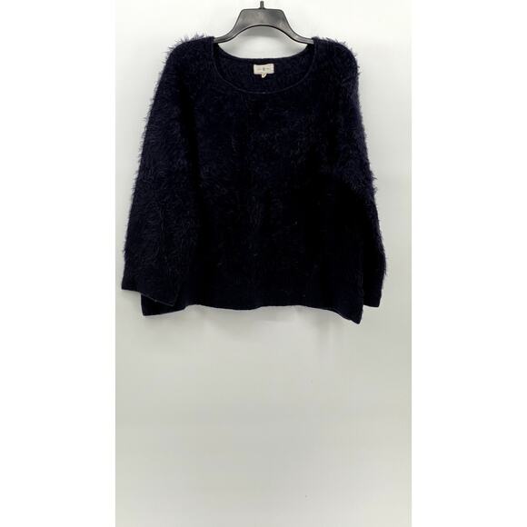 LOU & GREY Women's Dark Blue Fuzzy Scoop-Neck Long Sleeve Pullover Sweater SZ XL - Picture 1 of 10